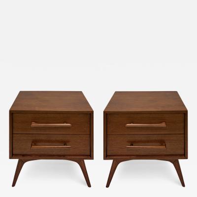 Pair of Clean Line Bedside Tables in Walnut 1960s