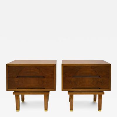 Pair of Clean Line Italian Bedside Tables in Figured Walnut 1950s