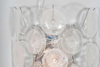 Pair of Clear Pulegoso Murano Glass Disc Sconces