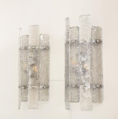 Pair of Clear Textured Murano Glass and Nickel Sconces Italy 2022