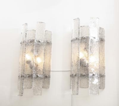 Pair of Clear Textured Murano Glass and Nickel Sconces Italy 2022