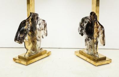 Pair of Clear and Black Swirl Murano Glass Sculptural Male Bust Lamps Italy