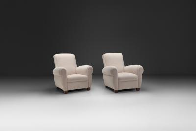 Pair of Club Armchairs with Rounded Armrests Europe 1950s
