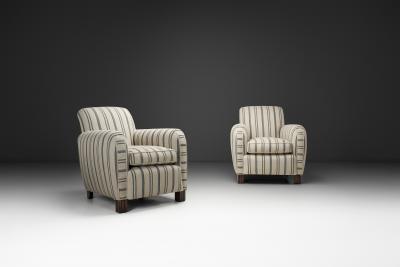 Pair of Club Chairs with Striped Upholstery Europe Mid 20th Century