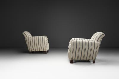 Pair of Club Chairs with Striped Upholstery Europe Mid 20th Century
