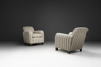 Pair of Club Chairs with Striped Upholstery Europe Mid 20th Century