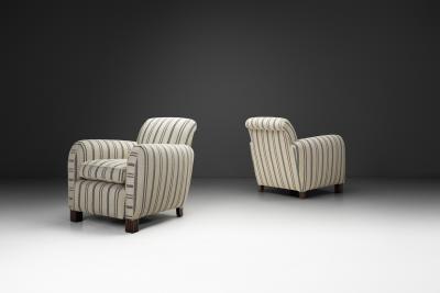 Pair of Club Chairs with Striped Upholstery Europe Mid 20th Century