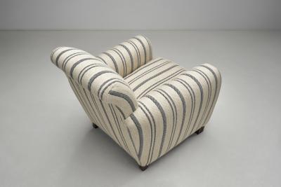 Pair of Club Chairs with Striped Upholstery Europe Mid 20th Century