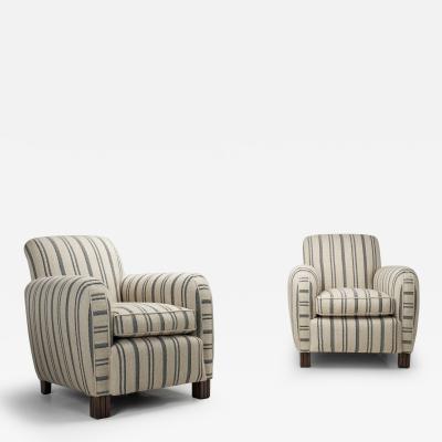 Pair of Club Chairs with Striped Upholstery Europe Mid 20th Century