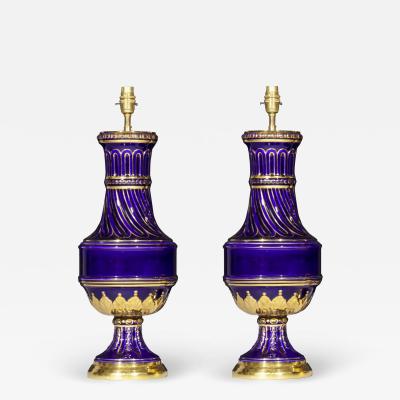 Pair of Cobalt Blue and Gold Porcelain Vase Table Lamps