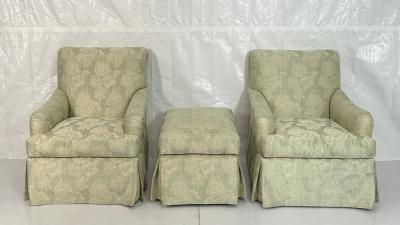 Pair of Colefax Swivel Lounge Chairs Ottoman Made in the USA by Pearson