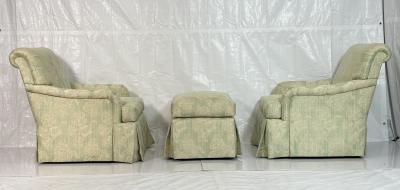 Pair of Colefax Swivel Lounge Chairs Ottoman Made in the USA by Pearson