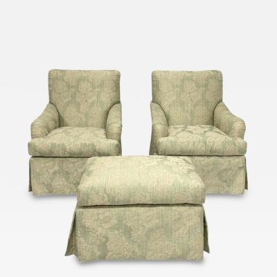 Pair of Colefax Swivel Lounge Chairs Ottoman Made in the USA by Pearson