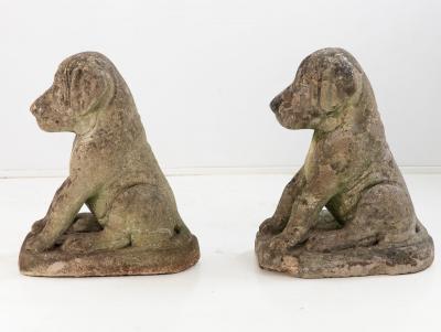 Pair of Composite Stone Boxer Dog Garden Statues England 1960s