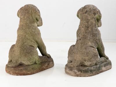 Pair of Composite Stone Boxer Dog Garden Statues England 1960s