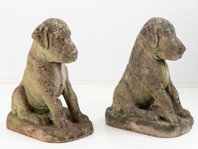 Pair of Composite Stone Boxer Dog Garden Statues England 1960s