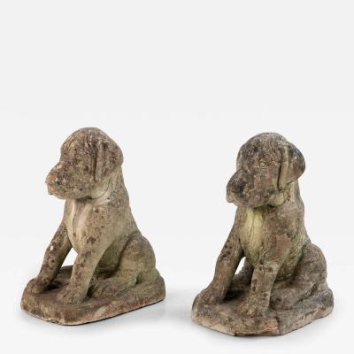 Pair of Composite Stone Boxer Dog Garden Statues England 1960s