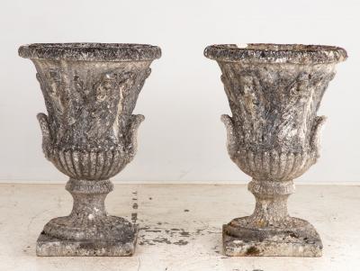 Pair of Concrete Neoclassical Style Garden Urns England early 20th C 