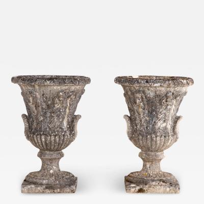 Pair of Concrete Neoclassical Style Garden Urns England early 20th C 