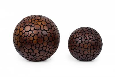 Pair of Contemporary American Carved Wood Sphere Sculptures