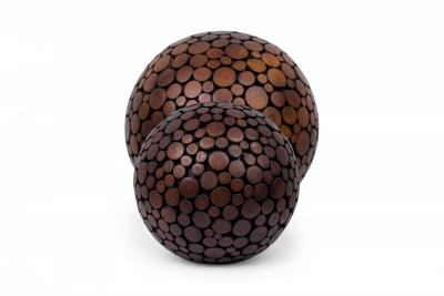 Pair of Contemporary American Carved Wood Sphere Sculptures