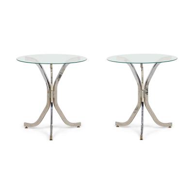 Pair of Contemporary American Chrome Plated Metal Tripod Form End Tables