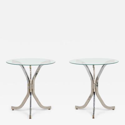Pair of Contemporary American Chrome Plated Metal Tripod Form End Tables