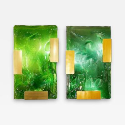 Pair of Contemporary Belgian Green Wall Sconces by Jacques Nonnon