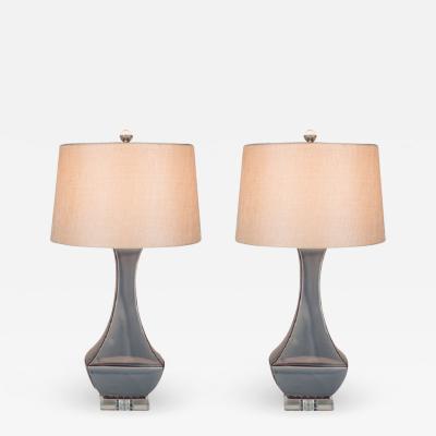 Pair of Contemporary Blue Ceramic Table Lamps