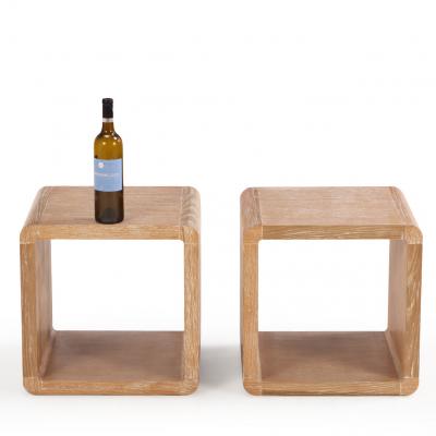 Pair of Contemporary Cube Tables in Cerused Oak C 1990