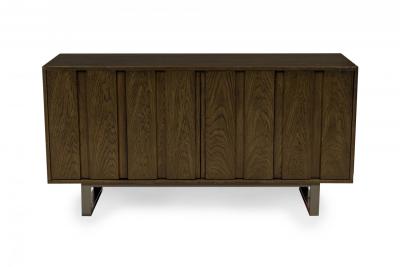 Pair of Contemporary Dark Wood Veneer Three Compartment Sideboards