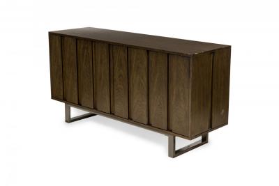 Pair of Contemporary Dark Wood Veneer Three Compartment Sideboards