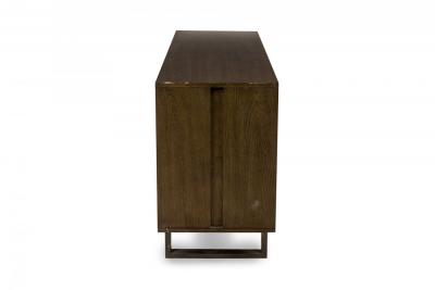 Pair of Contemporary Dark Wood Veneer Three Compartment Sideboards