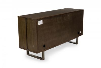 Pair of Contemporary Dark Wood Veneer Three Compartment Sideboards