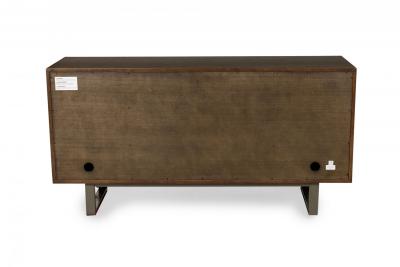 Pair of Contemporary Dark Wood Veneer Three Compartment Sideboards