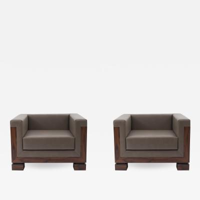 Pair of Contemporary Extra Large Custom Cube Shaped Armchairs