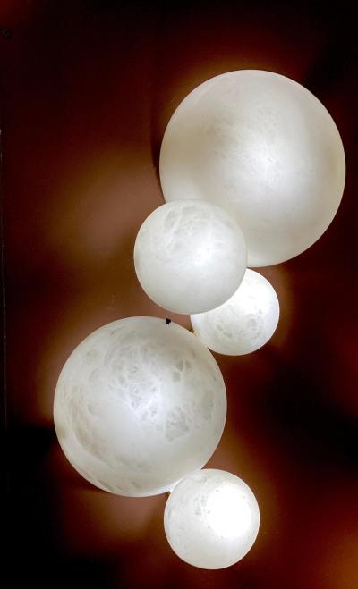 Pair of Contemporary Italian Alabaster Marble Globe Wall Lights or Sconces