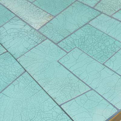 Pair of Contemporary Italian Blue Turquois Side Tables Made of Ceramic and Brass