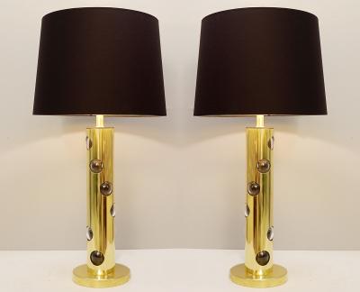 Pair of Contemporary Italian Lamps in Brass and Glass