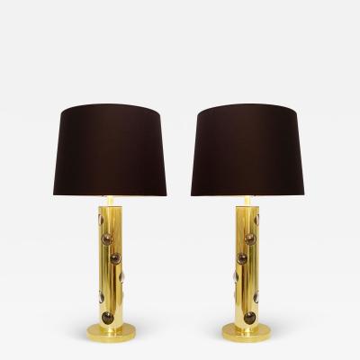 Pair of Contemporary Italian Lamps in Brass and Glass