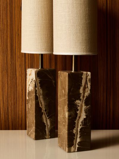 Pair of Contemporary Marble Table Lamps with Sculptural Rectangular Bases