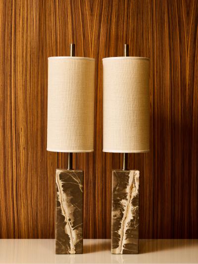 Pair of Contemporary Marble Table Lamps with Sculptural Rectangular Bases