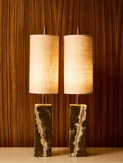Pair of Contemporary Marble Table Lamps with Sculptural Rectangular Bases