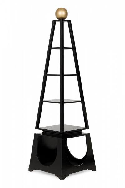 Pair of Contemporary Obelisk Form Four Shelf Ebonized Etageres Display Shelves
