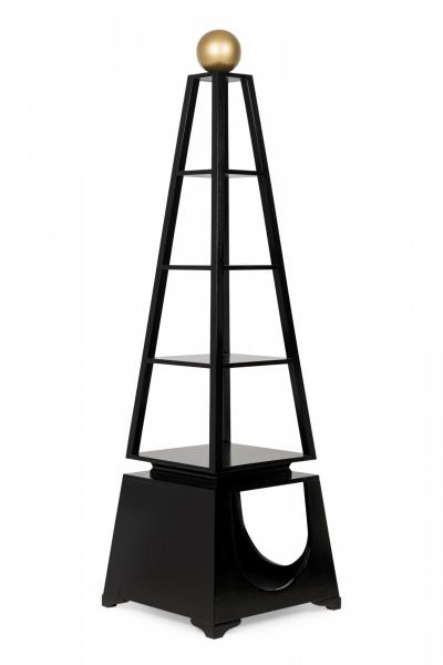 Pair of Contemporary Obelisk Form Four Shelf Ebonized Etageres Display Shelves