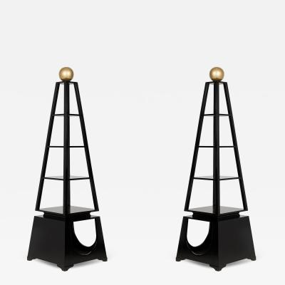 Pair of Contemporary Obelisk Form Four Shelf Ebonized Etageres Display Shelves