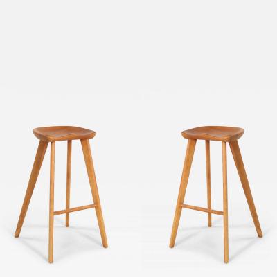 Pair of Contemporary Pine Wood Tractor Seat Style Bar Stools
