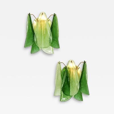 Pair of Contemporary Sanded Green Light and Dark Rondini Murano Wall Sconces