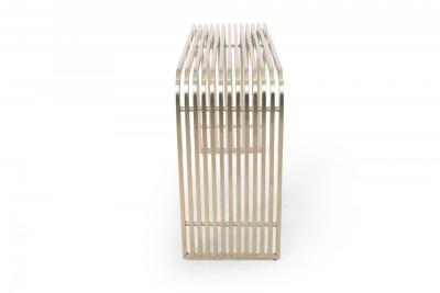Pair of Contemporary Silver Metal Curved Metal Slat Console Tables