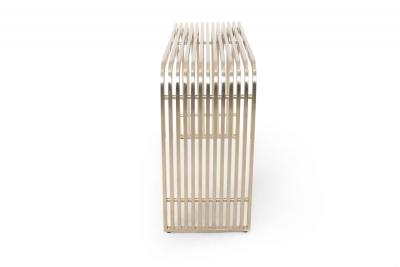 Pair of Contemporary Silver Metal Curved Metal Slat Console Tables